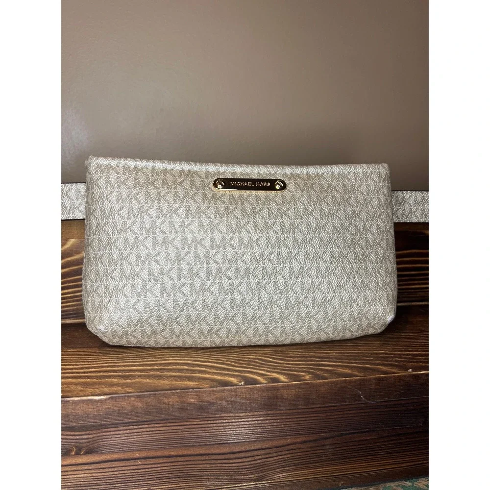 Michael Kors Pale Gold Metallic Signature Logo Belt Bag Fanny Pack
